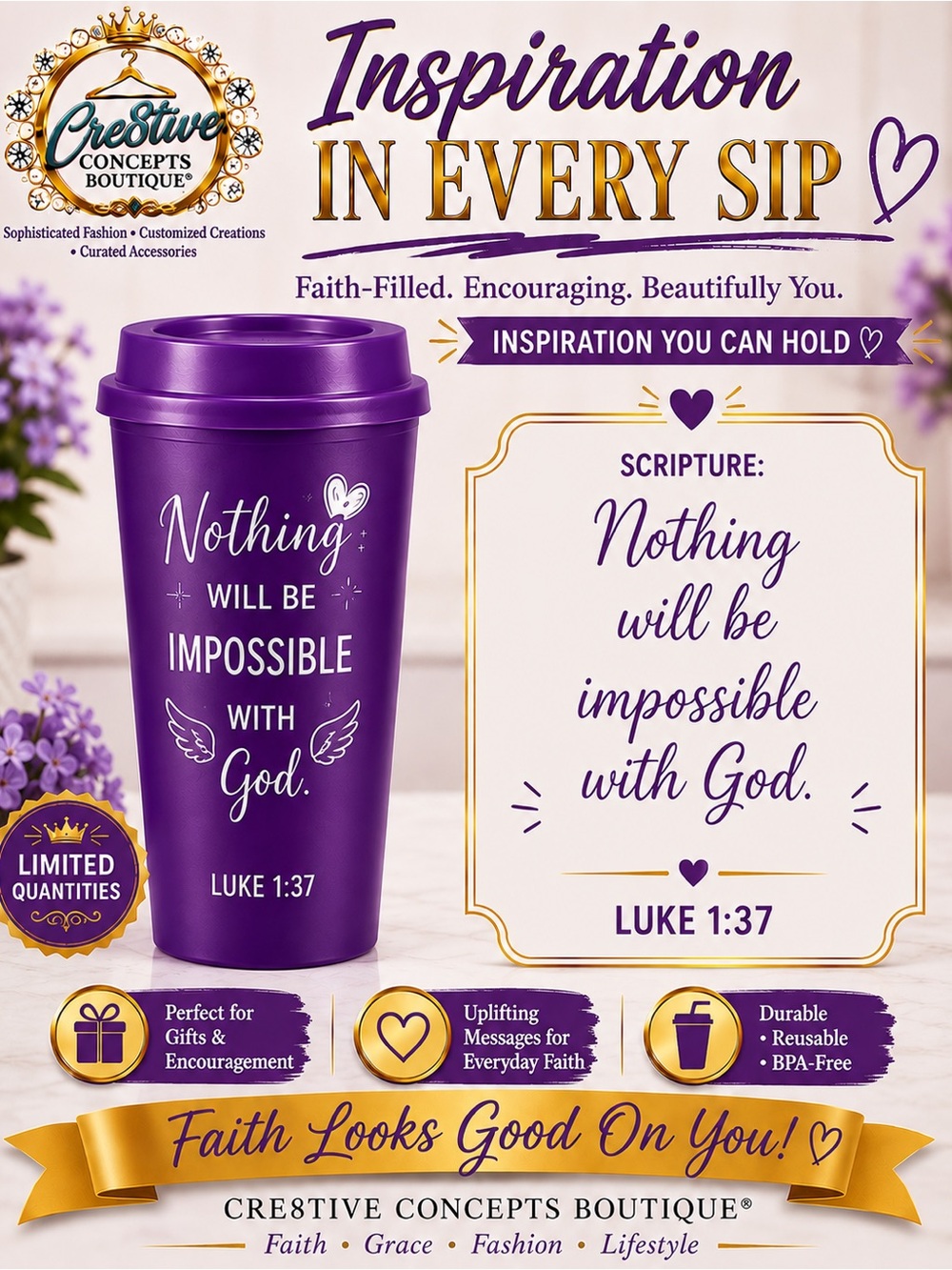 Inspirational Faith 16 oz Reusable Cup with Lid